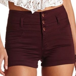 Refuge High Waisted Cuffed Burgundy Shorts 2